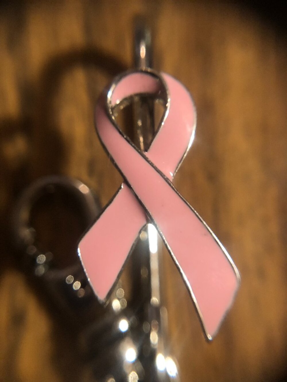 Pink Ribbon Breast Cancer Awareness Keychain Silver Tone